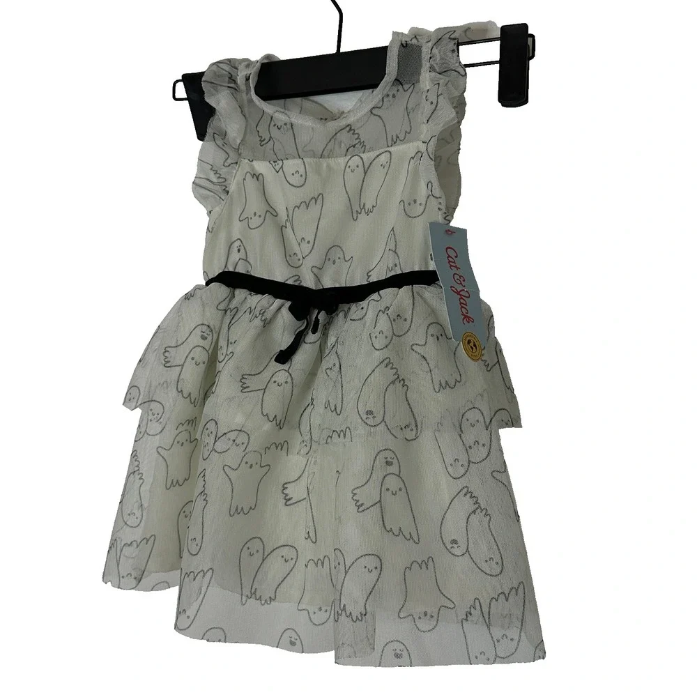 Cat & Jack Toddler Girls Halloween Ghost Print Tulle Dress White 18M NWT